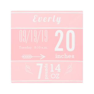 Porcelain Pink Color Block Baby Stats Baby Record  Metal Print