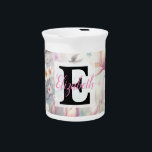 Porcelain Pitcher<br><div class="desc">Monogram and name typography on watercolor Flowers in pastels colors 
Watercolor Flowers in soft pastels colors 
Watercolor Flowers in soft pastels A beautiful modern watercolor painting of different flowers in soft pastel colors with customizable monogram and name or text typography</div>