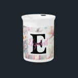 Porcelain Pitcher<br><div class="desc">Monogram and name typography on watercolor Flowers in pastels colors
Watercolor Flowers in soft pastels colors
Watercolor Flowers in soft pastels A beautiful modern watercolor painting of different flowers in soft pastel colors with customizable monogram and name or text typography</div>