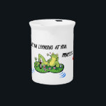Porcelain Pitcher Valentine's Day Funny Kiss Frog<br><div class="desc">Porcelain Pitcher with a print of a romantic seducing frog leaned on a leaf swamp, saying "Hey, I'm Looking At You, Princess", and suggests you are the princess he is looking at. In the early famous legend, mentioned by the Grimm brothers, after the princess is kissing the frog, it magically...</div>
