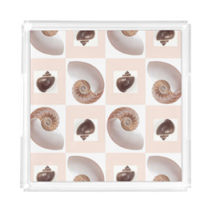 Porcelain Seashell Checkerboard Pattern Peach Acrylic Tray