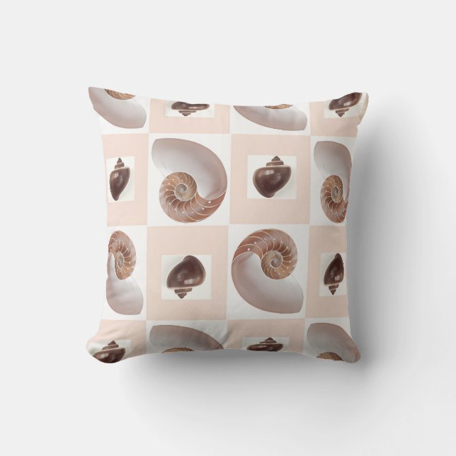 Porcelain Seashell Checkerboard Pattern Peach Throw Pillow (Front)