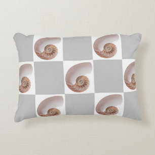 Porcelain Seashell Minimalist Checkerboard Pattern Accent Pillow