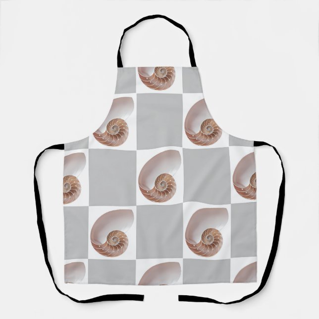 Porcelain Seashell Minimalist Checkerboard Pattern Apron (Front)