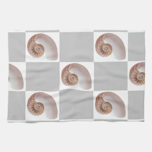 Porcelain Seashell Minimalist Checkerboard Pattern Kitchen Towel