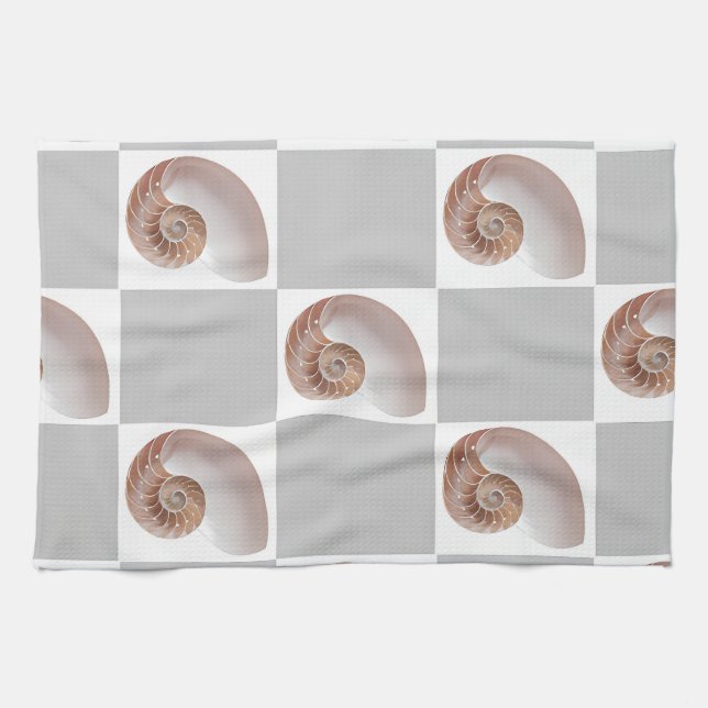 Porcelain Seashell Minimalist Checkerboard Pattern Kitchen Towel (Horizontal)