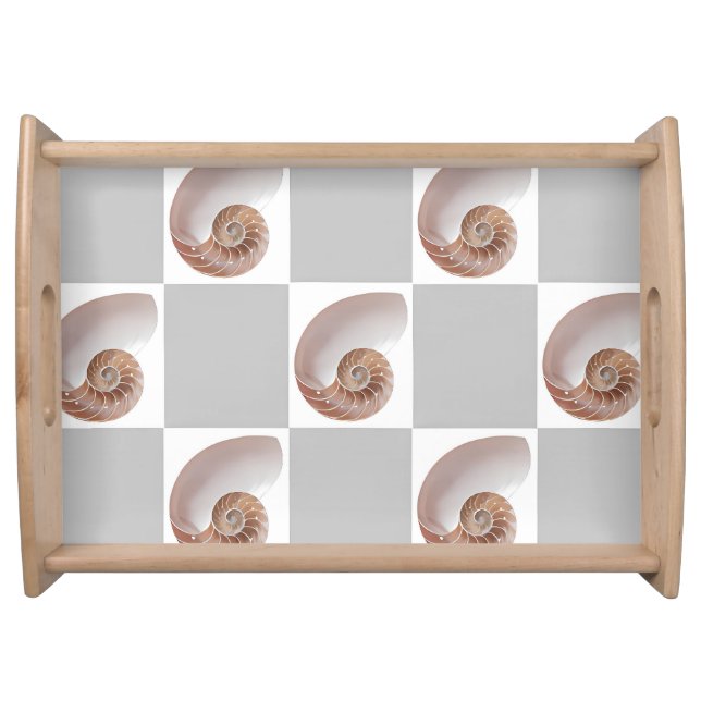 Porcelain Seashell Minimalist Checkerboard Pattern Serving Tray (Front)