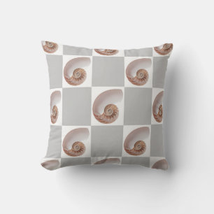 Porcelain Seashell Minimalist Checkerboard Pattern Throw Pillow