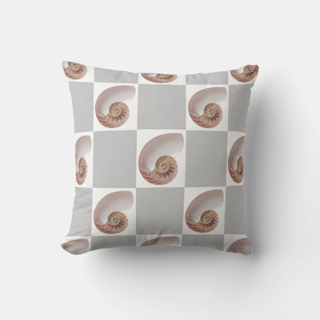 Porcelain Seashell Minimalist Checkerboard Pattern Throw Pillow (Front)
