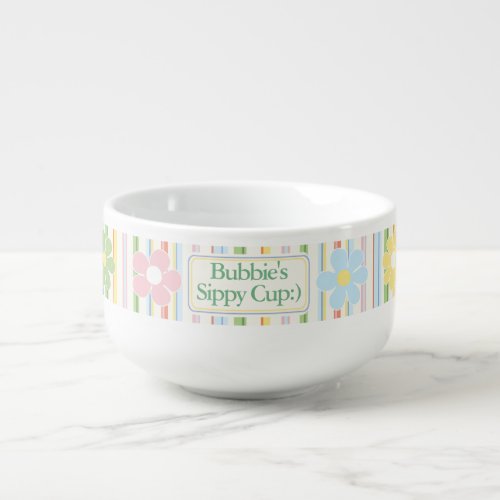 Porcelain Soup Mug Flowers  Stripes