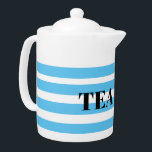 Porcelain Tea Pot - Blue Hoops<br><div class="desc">I have left it so you can either change the text,  take it off all together or leave as is.</div>