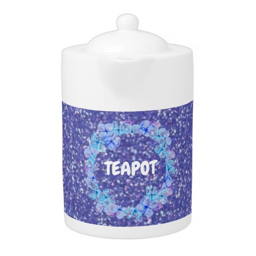 Porcelain teapot in purple sparkle and blue