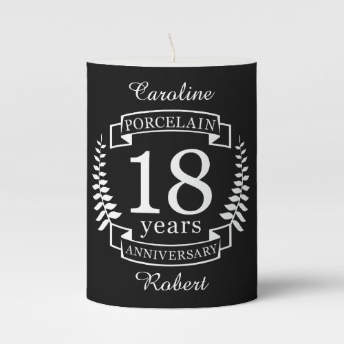 Porcelain traditional wedding anniversary 18 years pillar candle
