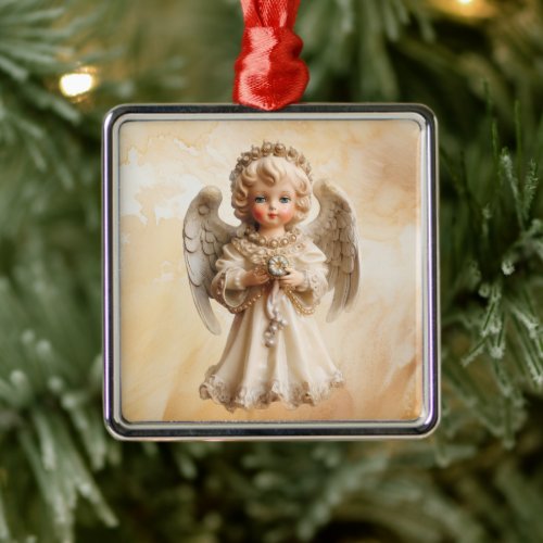 Porcelain Vintage Christmas Angel Metal Ornament