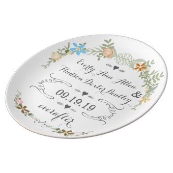 Porcelain Wedding Date Anniversary Plate | Zazzle