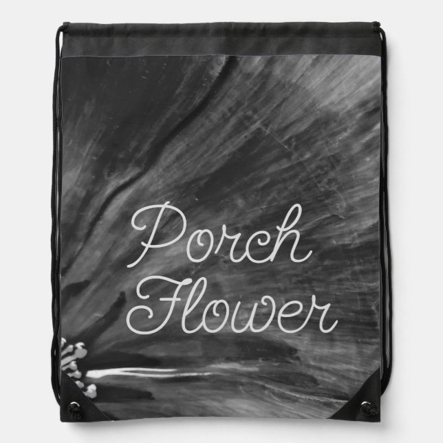 Porch Flower / Black and White / Drawstring Bag (Front)