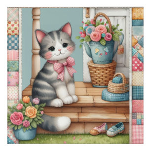 Porch Kitty Floral Patchwork Scene Acrylic Print