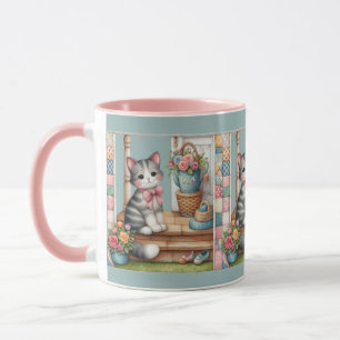 Porch Kitty Floral Patchwork Scene Mug