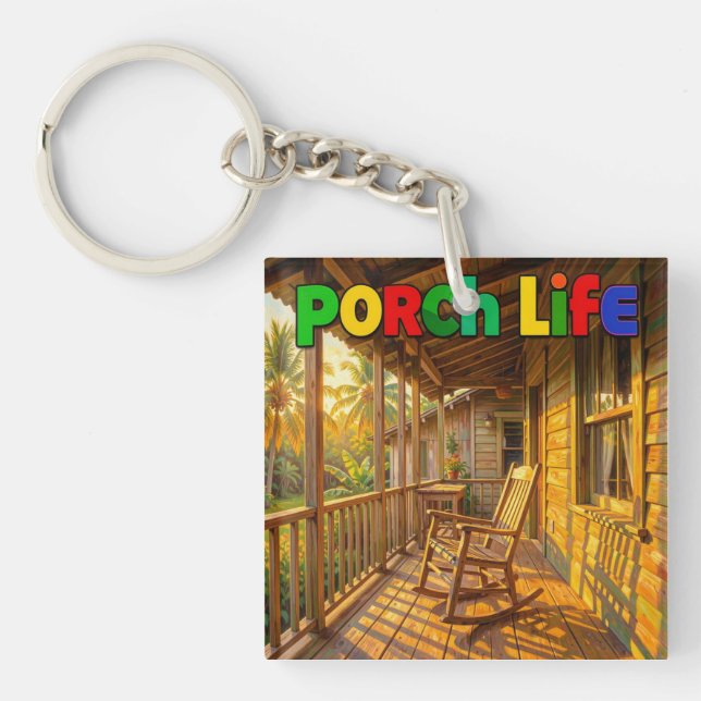 Porch life jamaica sunny day keychain (Front)