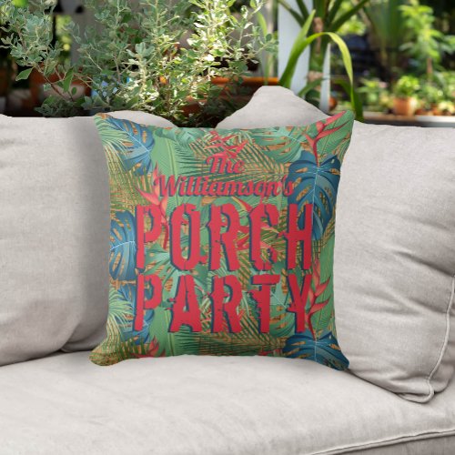 Porch Party Tropical Pattern Outdoor Pillow