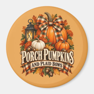 Porch Pumpkins Plaid Bows Autumn Cottagecore Magnet