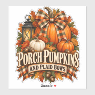 Porch Pumpkins Plaid Bows Autumn Cottagecore Sticker