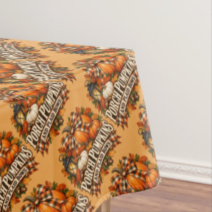 Porch Pumpkins Plaid Bows Autumn Cottagecore Tablecloth