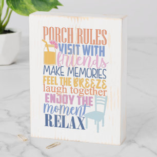 Porch Rules Stylish Subway Art Typography Fun Wooden Box Sign