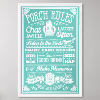 Porch Rules - Teal Framed Art