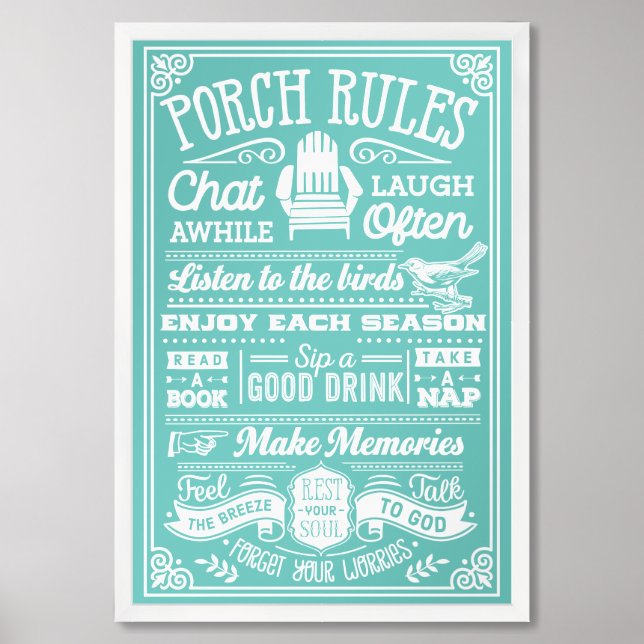 Porch Rules - Teal Framed Art (Framed Front)