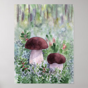 Porcini mushroom in a forest poster
