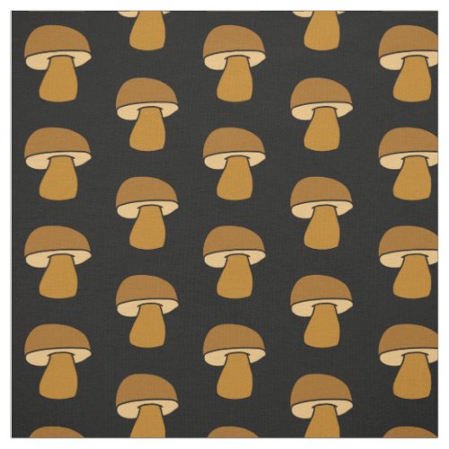 Porcino Mushroom Black Fall Autumn Pattern Fabric