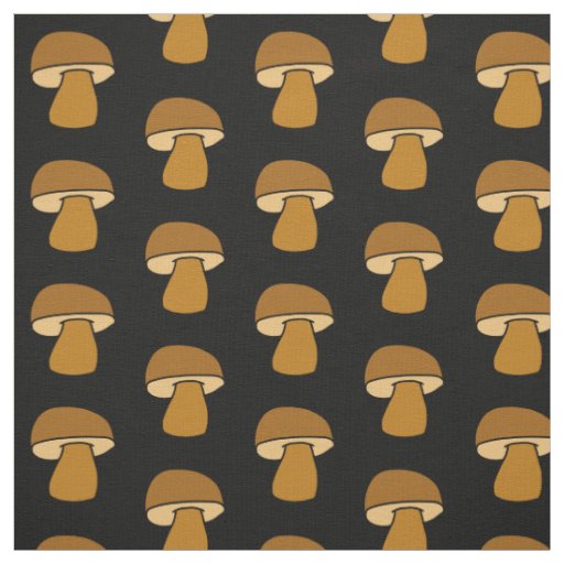 Porcino Mushroom Black Fall Autumn Pattern Fabric
