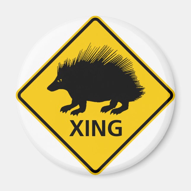 Porcupine Crossing Highway Sign Magnet (Front)