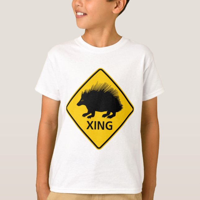Porcupine Crossing Highway Sign T-Shirt (Front)