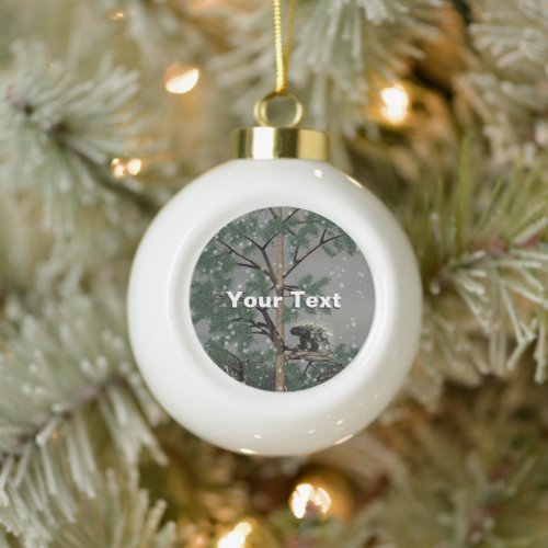 Porcupine In A Pine Tree Ceramic Ball Christmas Ornament