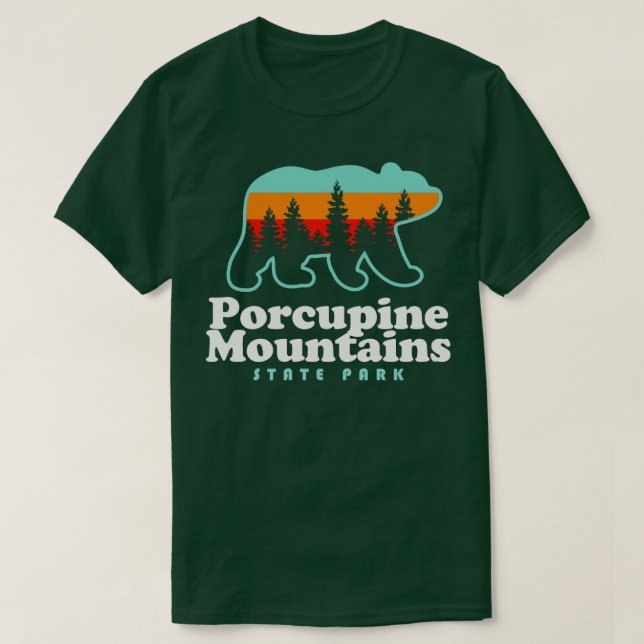 Porcupine Mountains Michigan Camping Hiking Bear T-Shirt (Design Front)