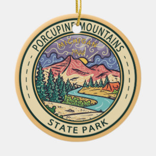 Porcupine Mountains State Park Michigan Badge Ceramic Ornament