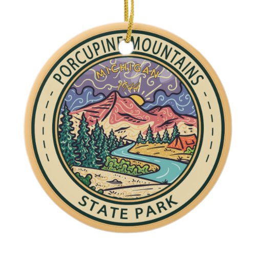 Porcupine Mountains State Park Michigan Badge Ceramic Ornament
