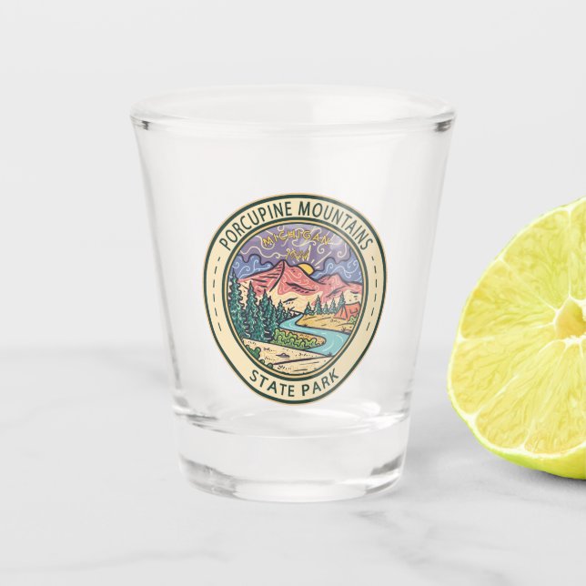 Porcupine Mountains State Park Michigan Badge Shot Glass (Front)