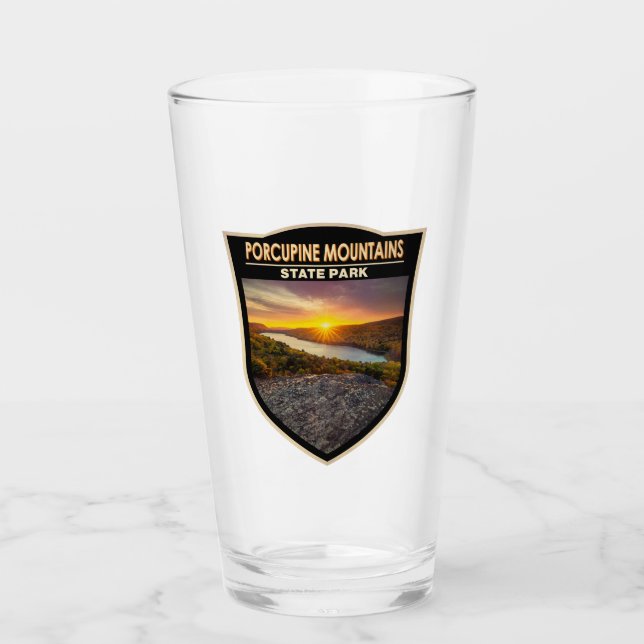 Porcupine Mountains State Park Michigan Watercolor Glass (Front)