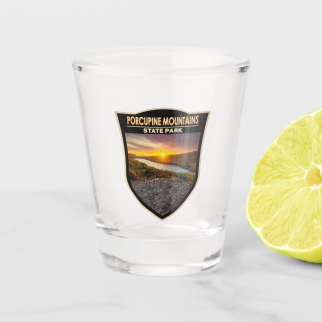 Porcupine Mountains State Park Michigan Watercolor Shot Glass (Front)