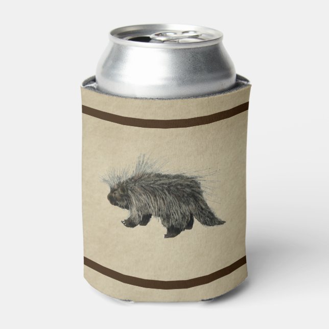 Porcupine On Old Paper Can Cooler (Can Front)