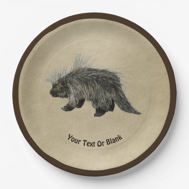 Porcupine On Old Paper Plates (Front)