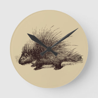 porcupine Vintage illustration Round Clock