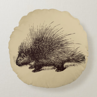 porcupine Vintage illustration Round Pillow