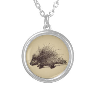 porcupine Vintage illustration Silver Plated Necklace