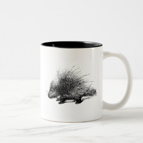 Porcupine vintage illustration Two_Tone coffee mug
