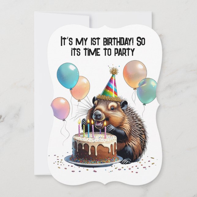 porcupine with birthday cake & balloons birthday  (Front)