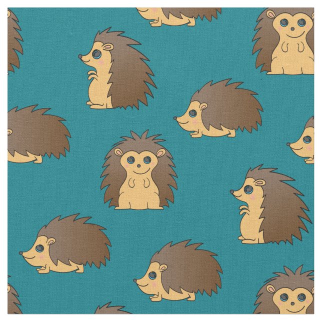 Porcupines Cute Hedgehogs Cartoons Fabric (Close Up)